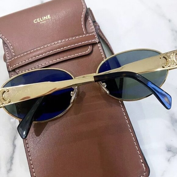 ✨Celine Triomphe Sunglasses CL4S235U Gold Frame Green Lenses - Picture 4 of 7